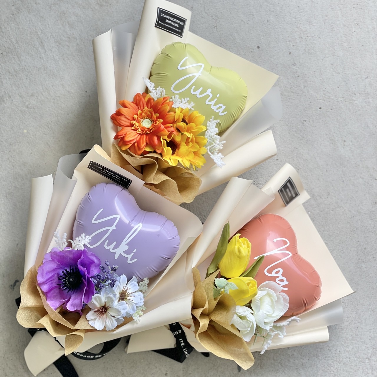 アートフラワーハートバルーンブーケ